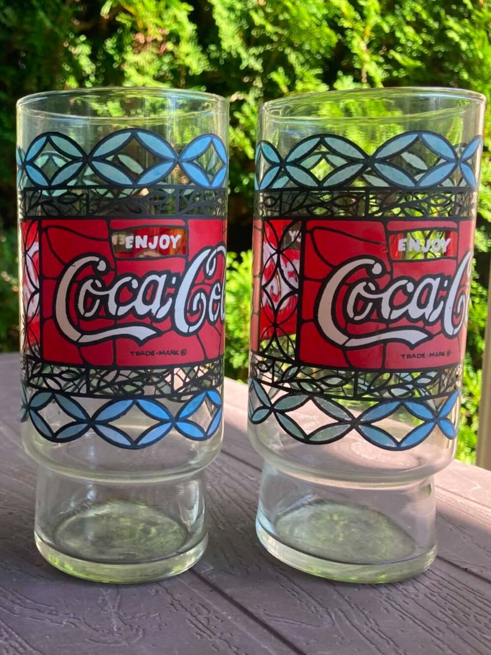 LOT OF 3 RARE 1970s Coca Cola stained glass Enjoy style Vintage 12oz Tumblers - Picture 2 of 5